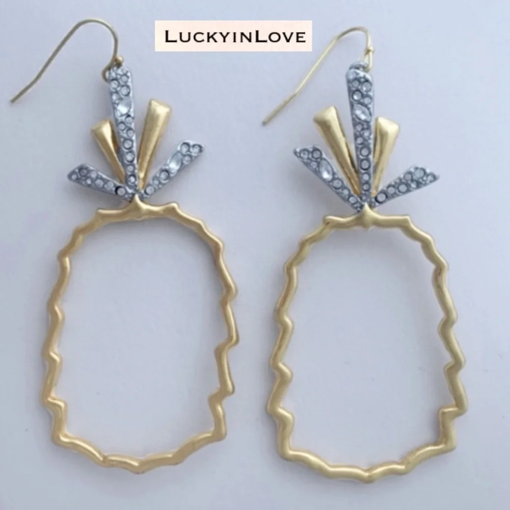 ALEXIS BITTAR • Gold Silver Crystal Abstract Pineapple Cut Out Drop Earrings